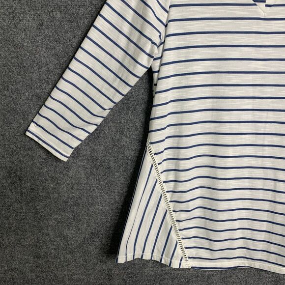 NY Collection Striped Knit Tunic Top Light Weight Women M 3/4 Sleeve Flare Hem - Picture 3 of 16